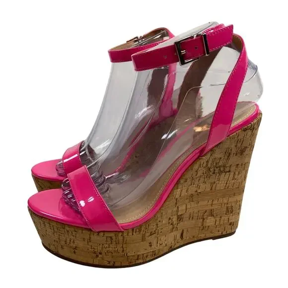 Schutz Pink Eduarda Cork Wedge Sandals Size 8.5B